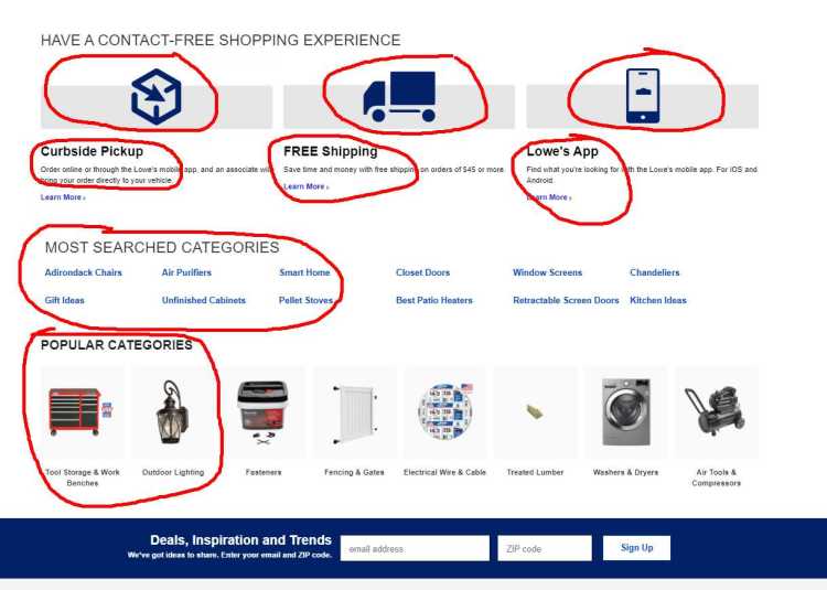 Lowe's home page contrast examples