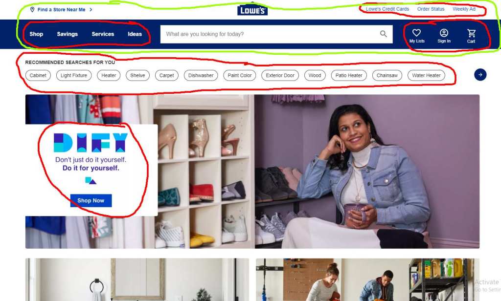 Lowe's home page proximity examples