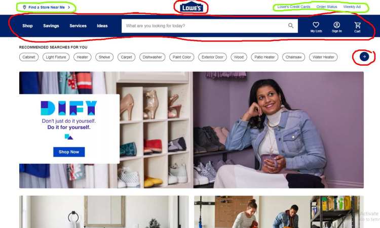 Lowe's home page repetition examples
